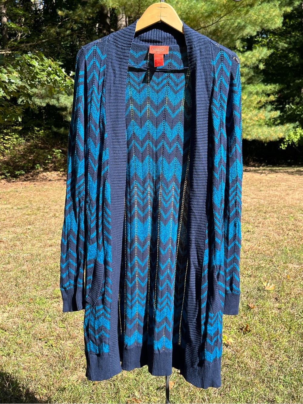 Y2K 2011 Missoni For Target Chevron Wool Blend Knit Open Cardigan Size XL Blue